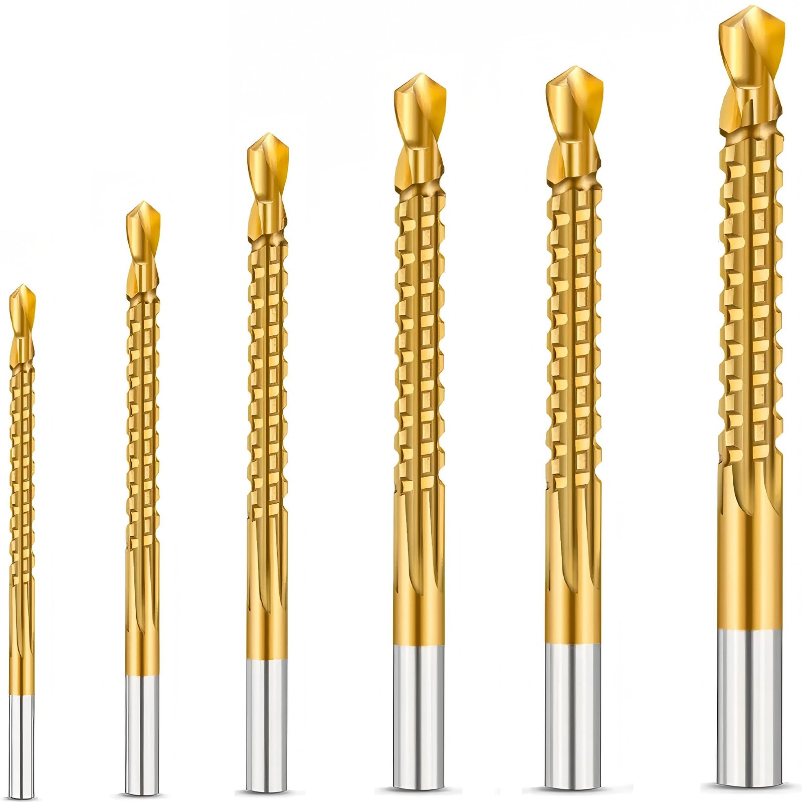 6pc Titanium Twist Drill Bit Set 38mm HSS Sawtooth Bits for Wood Metal Plasti...