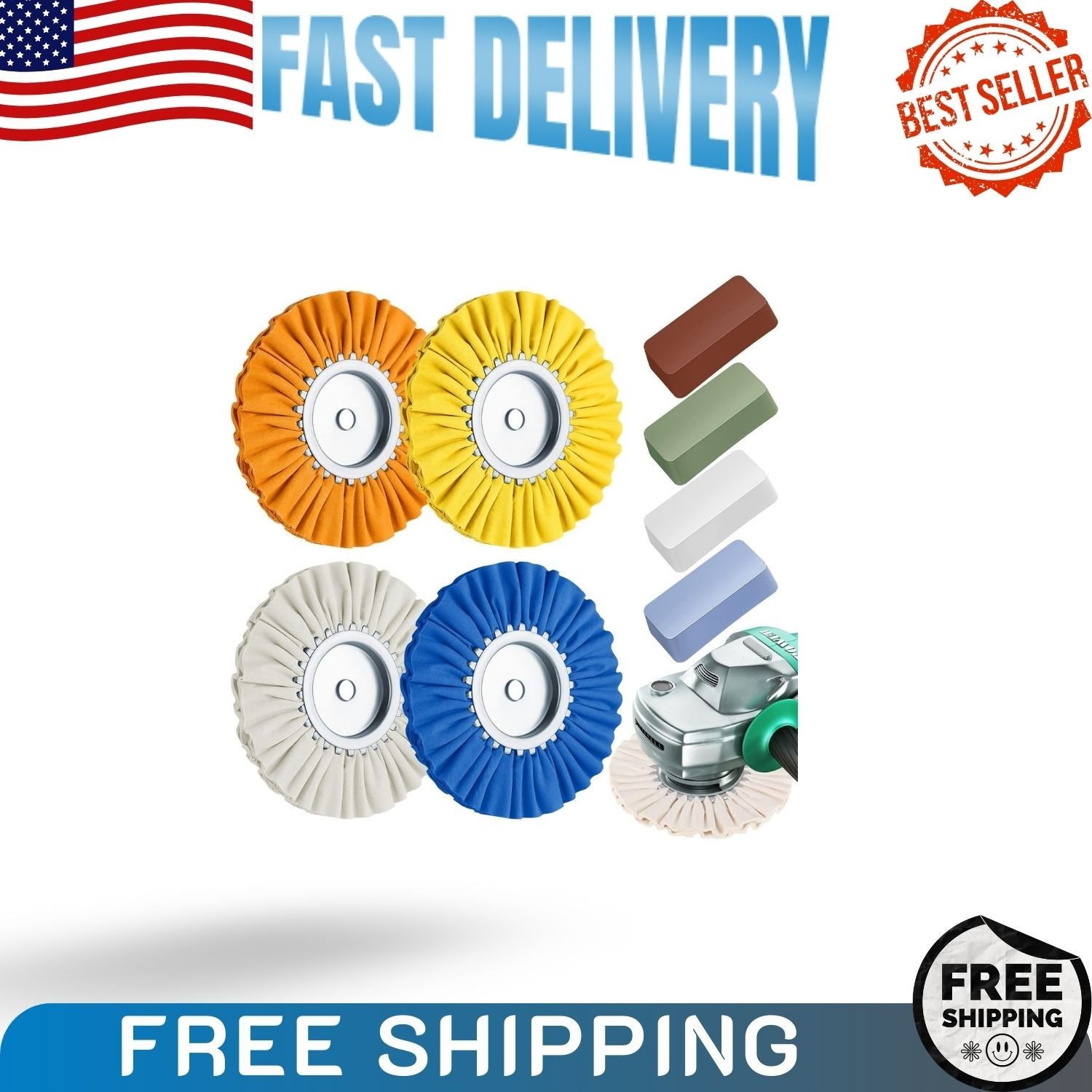 8 Inch Airway Buffing Wheels Aluminum Polishing Kit, 5/8 Inch Arbor