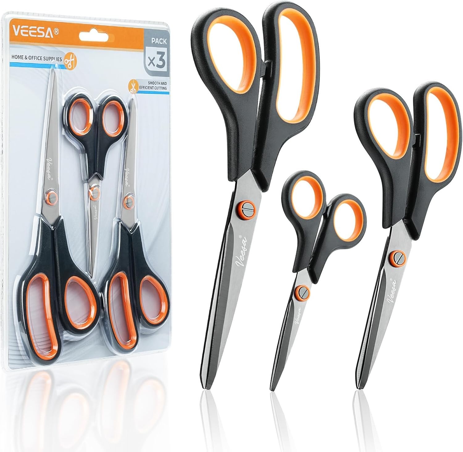 3 Pack Titanium Scissors All Purpose (5.5’’, 7.5’’, 8.5’’), Ergonomic Grip,