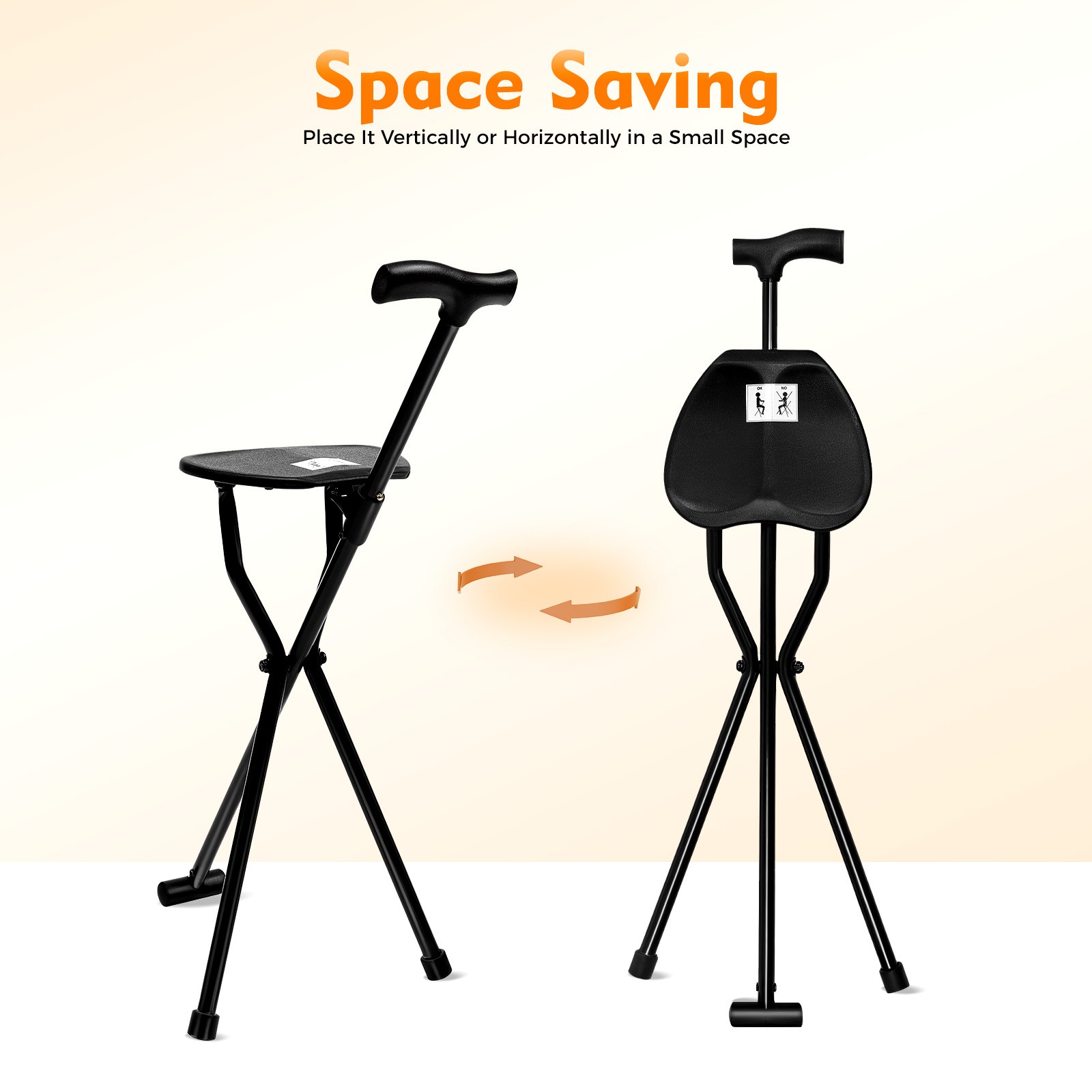 Walking Stick with Seat Folding Cane Chair Portable Elders Travel Hiking Chair