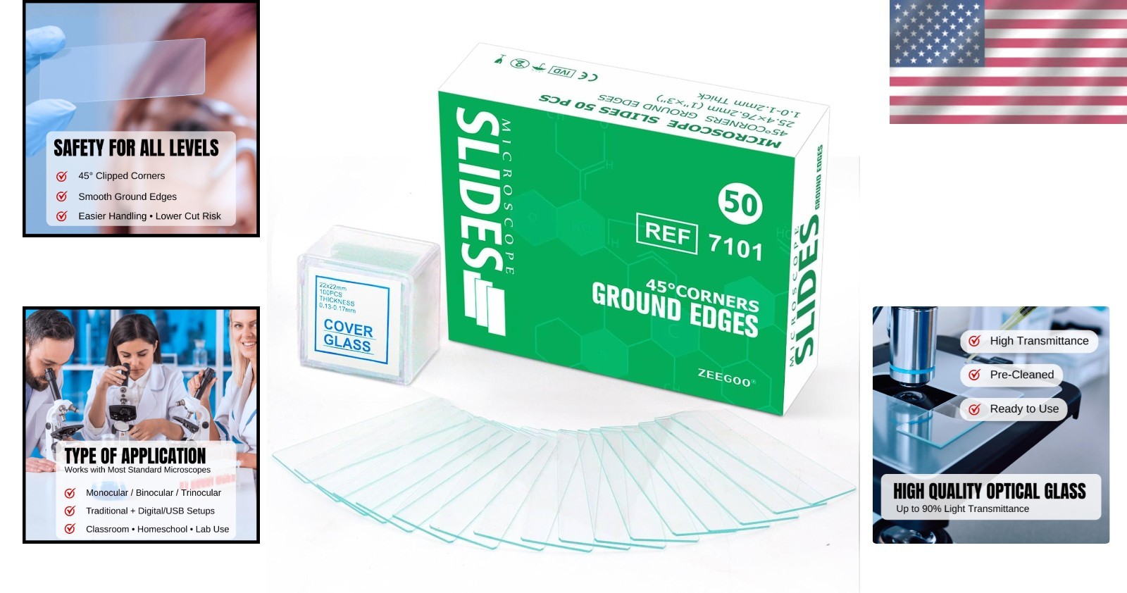 Optical Glass Microscope Slides Set: 50 Slides & 100 Covers for Classroom Use