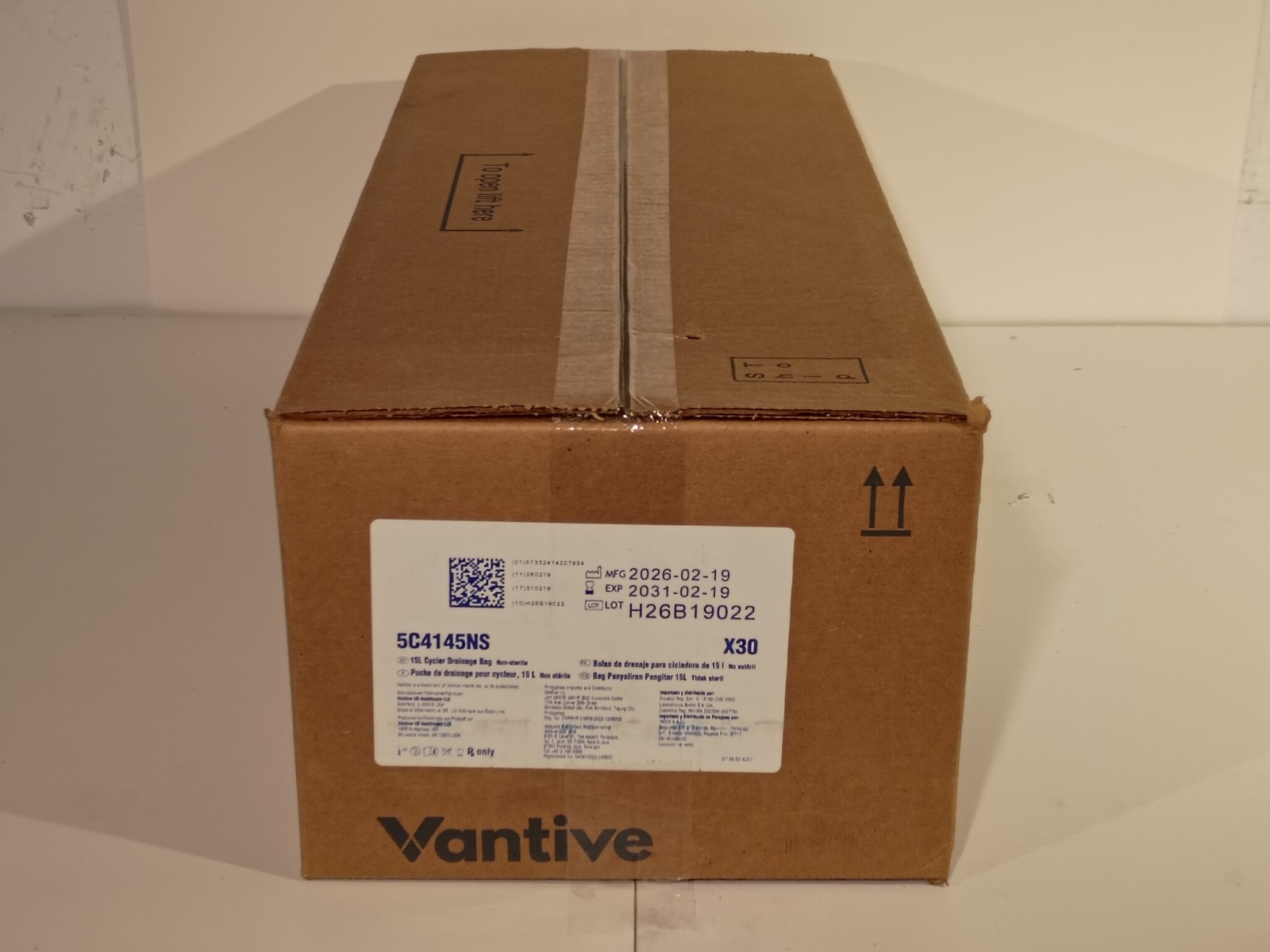 NEW VANTIVE 5C4145NS 15L CYCLER DRAINAGE BAGS CASE OF 30 EXP. 10-30 PD DIALYSIS