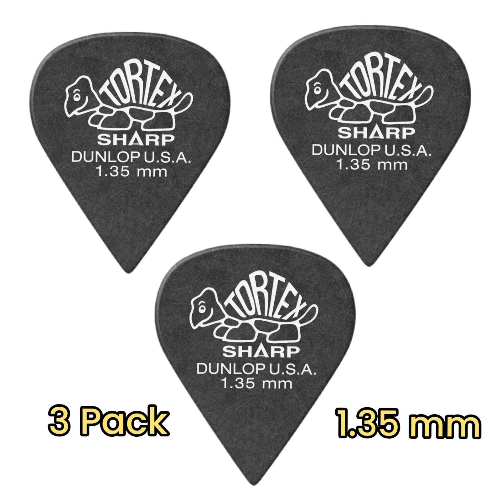 Dunlop Tortex Sharp Guitar Picks 412 Black 1.35 mm 3 Pack
