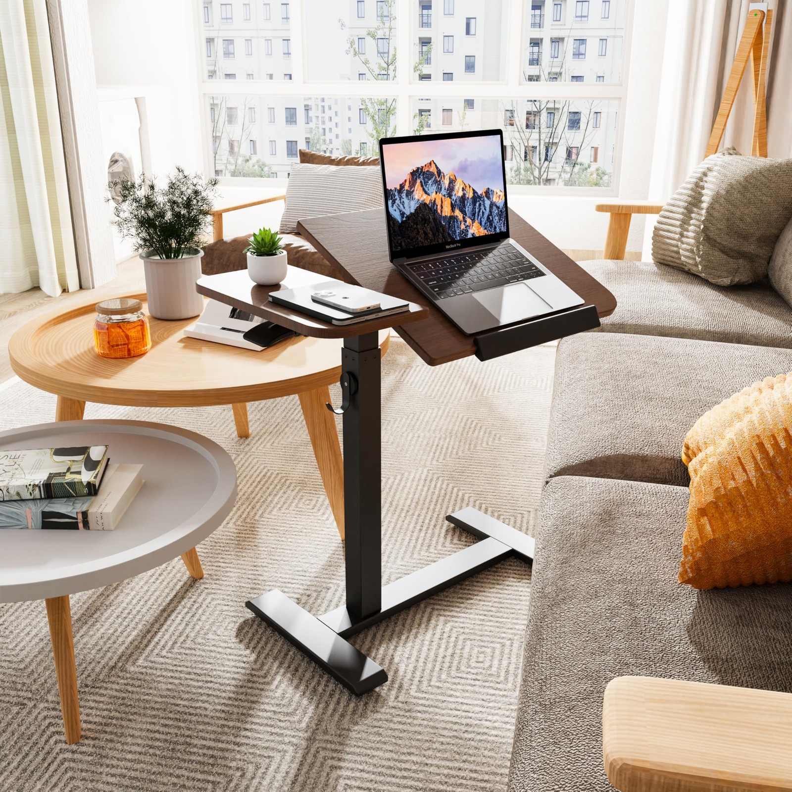 Overbed Table with Tilting Top, Medical Table with Wheel Height Adjustable - ...