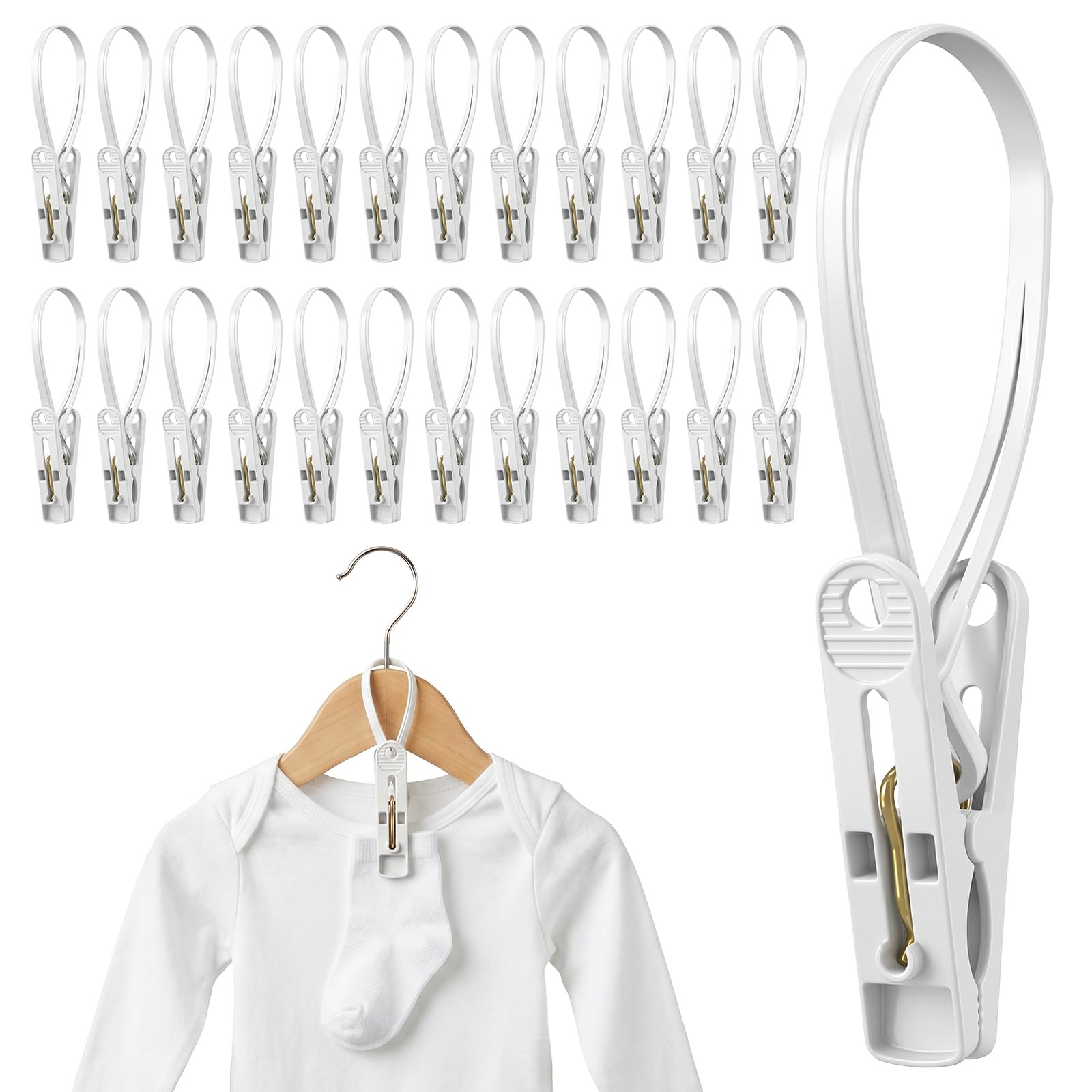 24 Pack Hanger Clips for Baby Clothes Pants, Hanging Clips for Baby Hangers w...