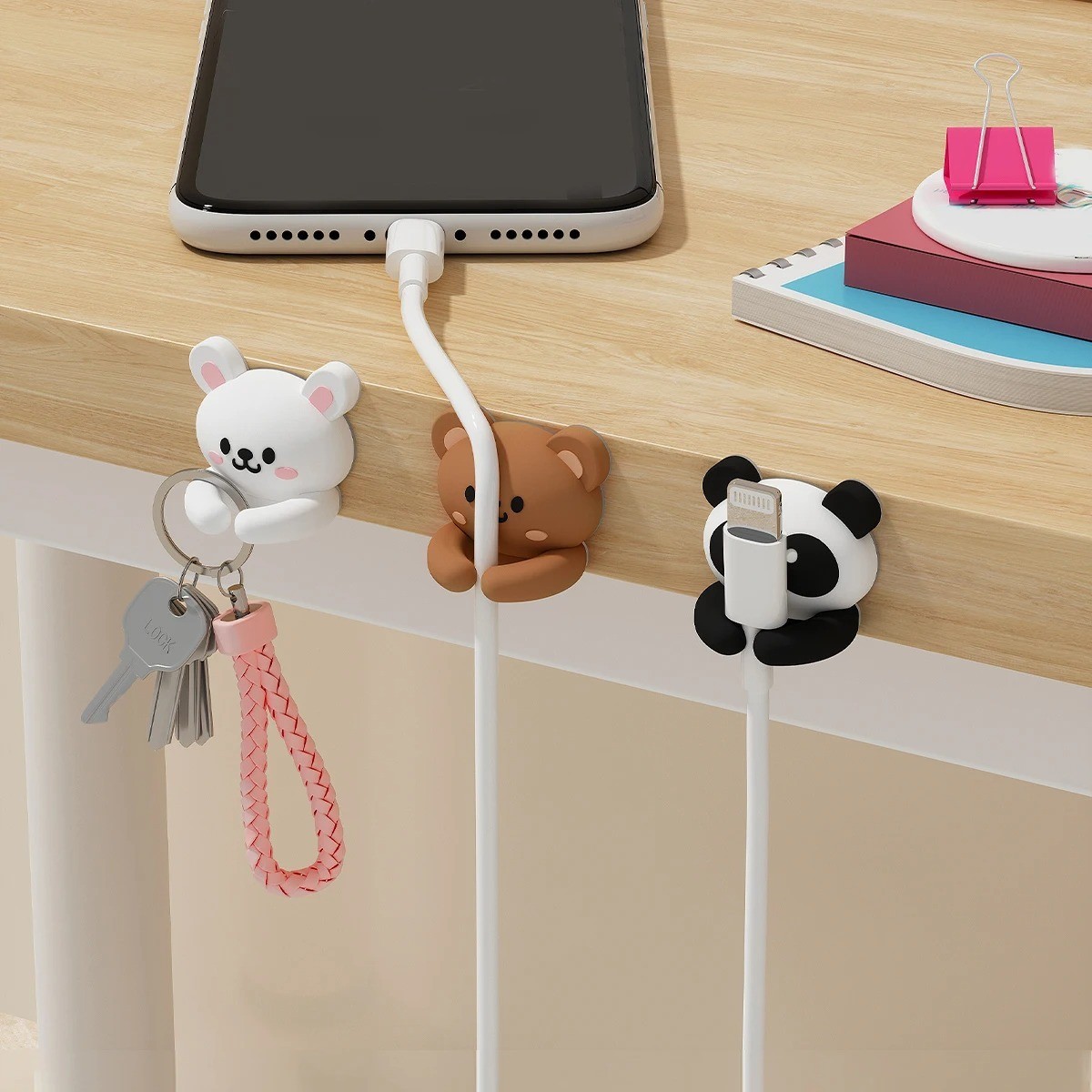 2/3PCS Cute Cartoon Cable Organizer Clips Self Adhesive Cord Holder Winder