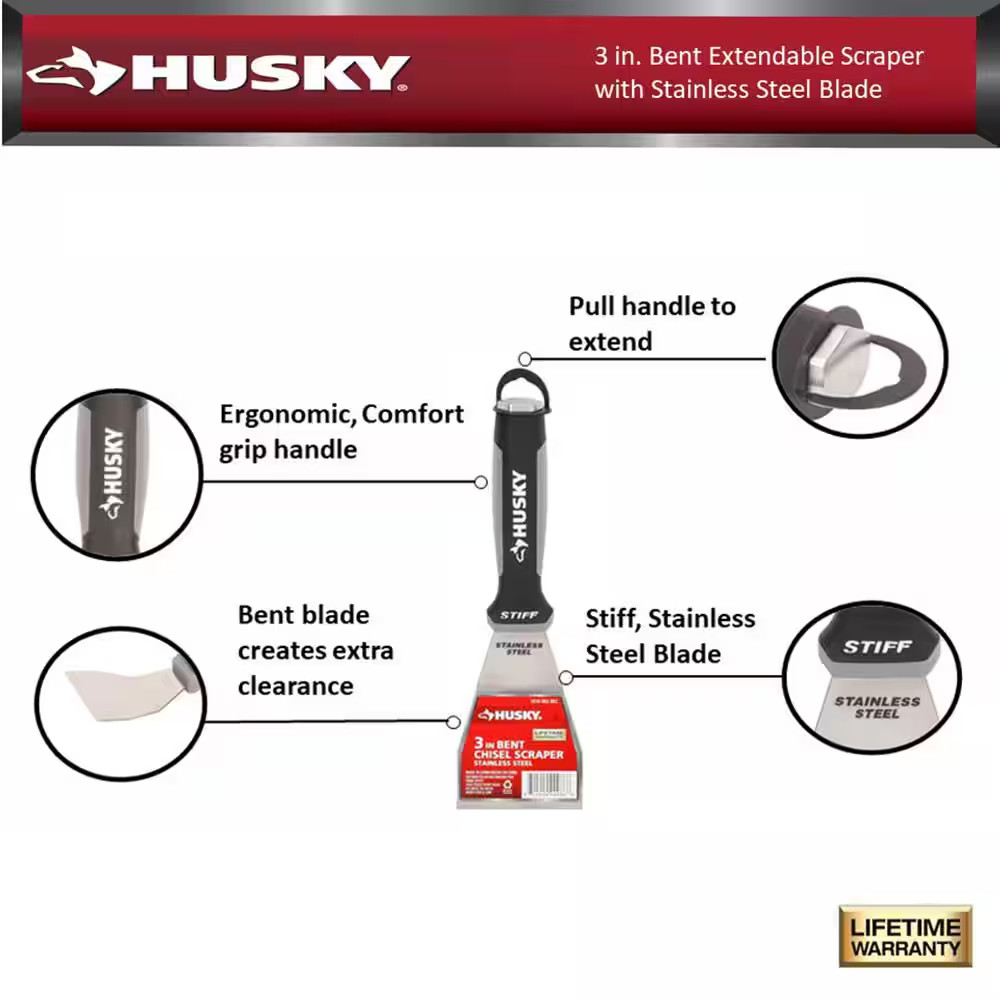 3 In. Bent Extendable Scraper with Stainless Steel Blade