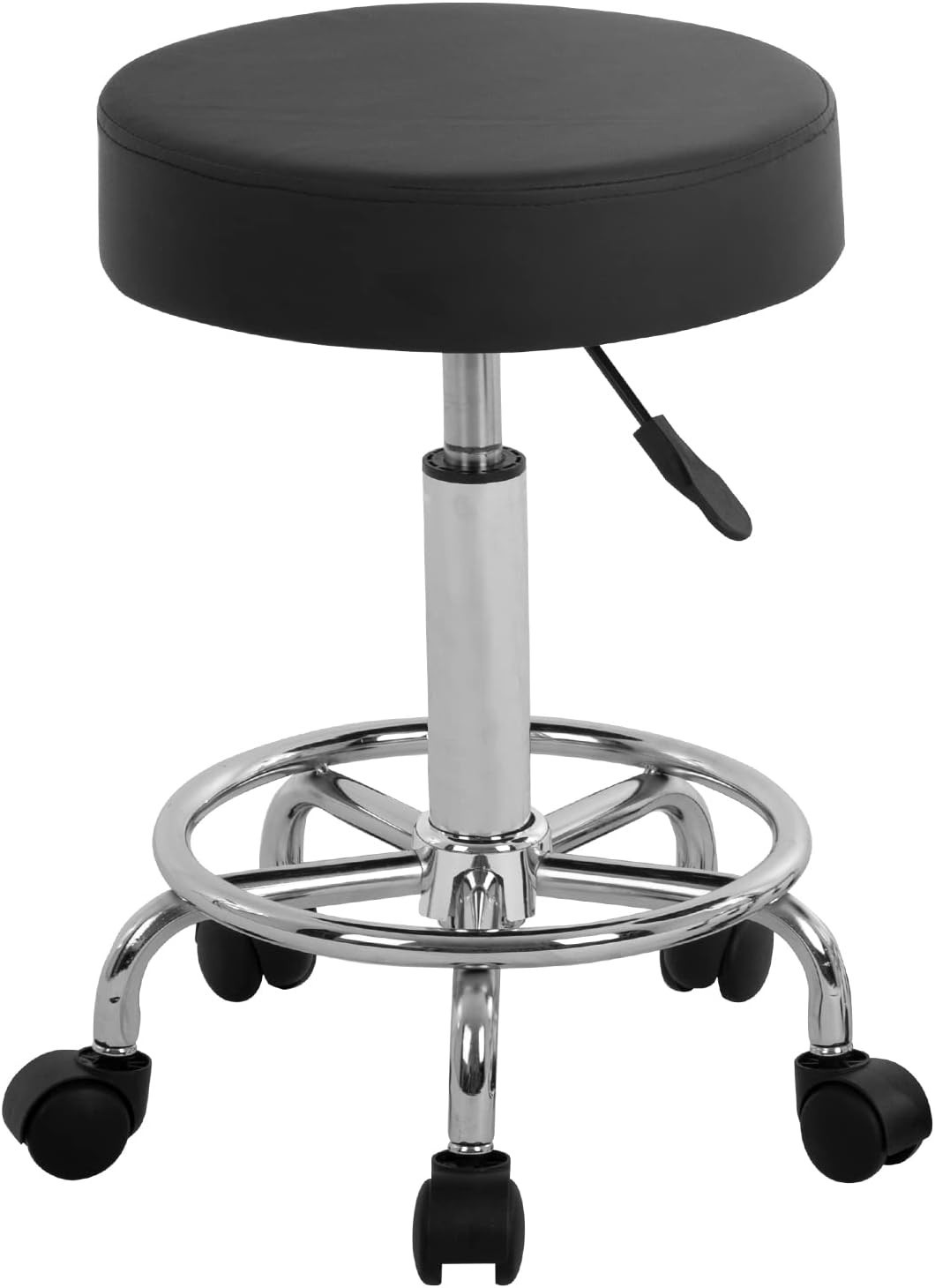 Round Rolling Stool with Adjustable Height and Wheels PU Cushion for Massage Spa