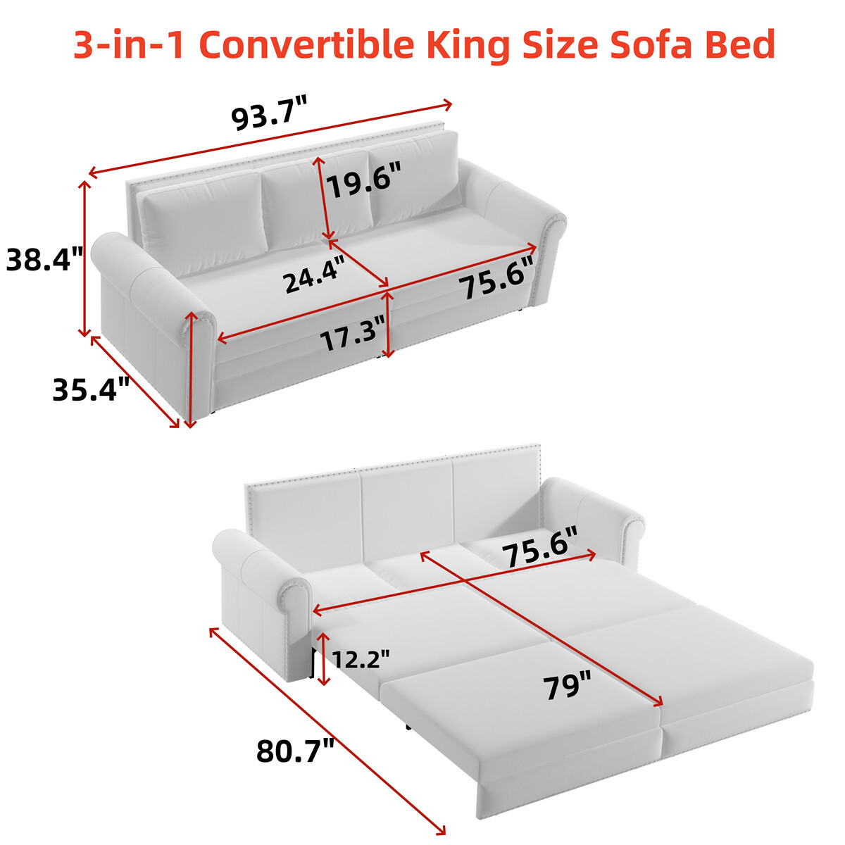 Convertible Sleeper Sofa Velvet Upholstered Sofa Couch w/ King Size Pull Out Bed