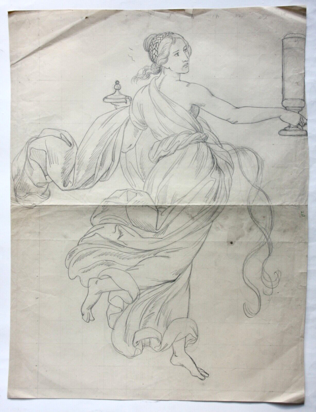 Female Allegory, Dancer, Classicist Drawing Squared 19th century