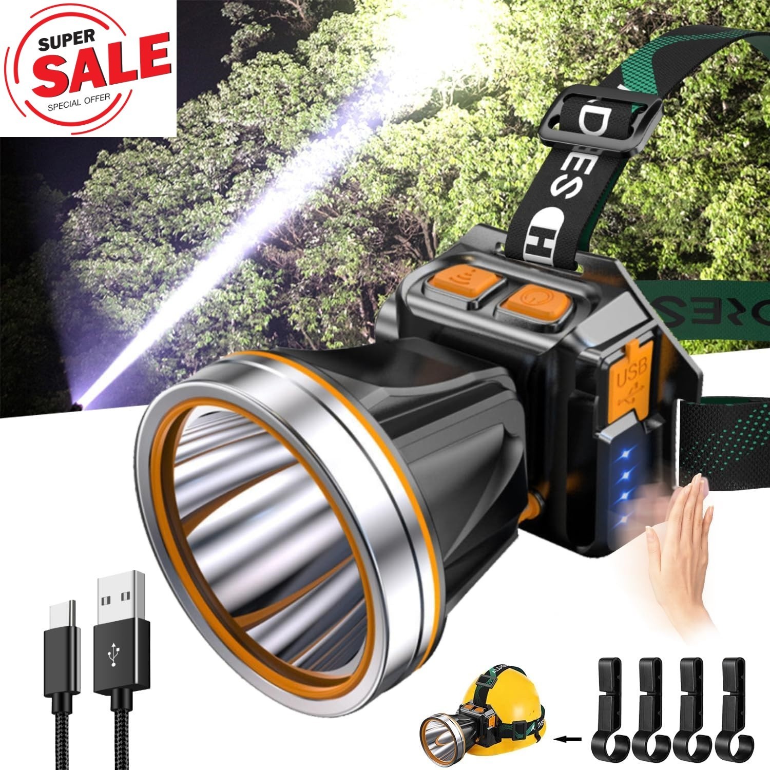 #1  Lampara LED de Cabeza Recargable - Lámpara de cabeza Impermeable Multiuso