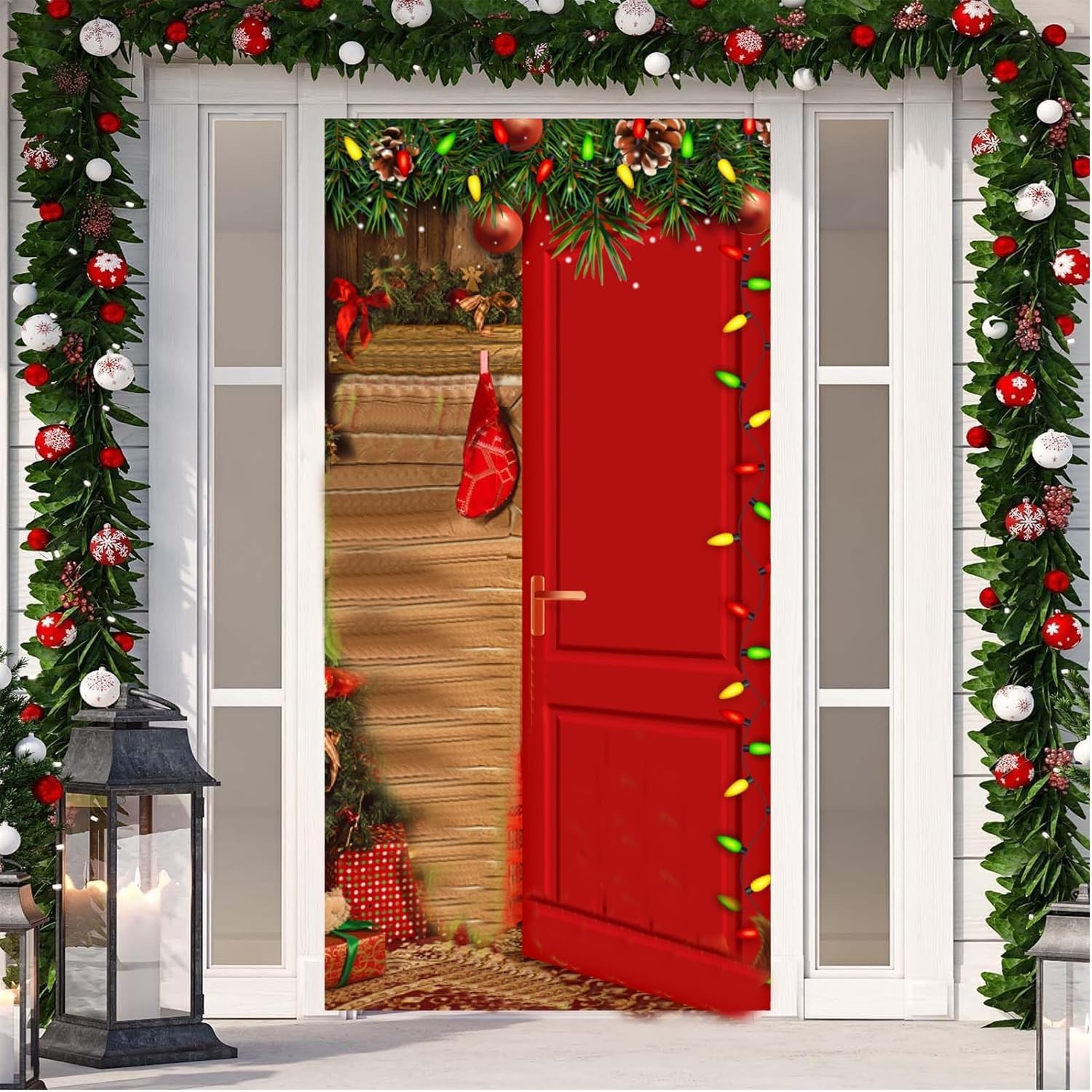 OUDE HOWER Cute Christmas Door Cover Decorations red