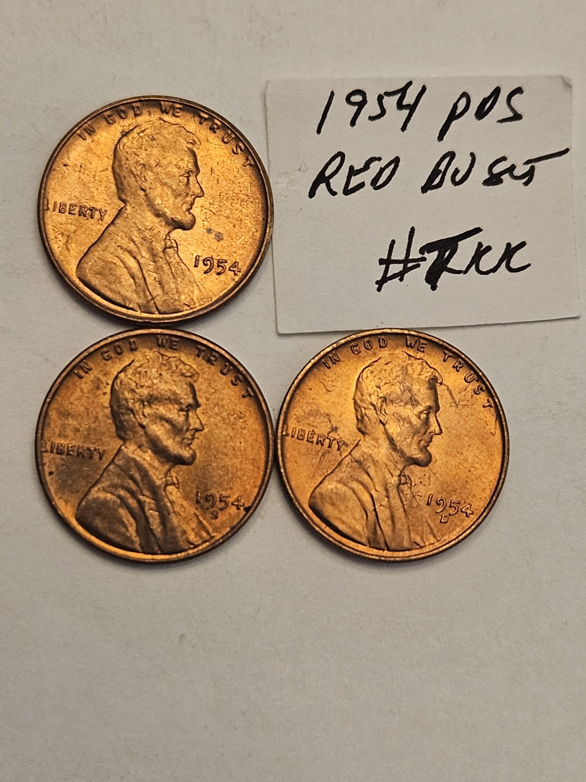 wheat penny lot 1954,1954-D,1954-S  RED BU SET NICE LUSTEROUS RED UNC MS+++ SET