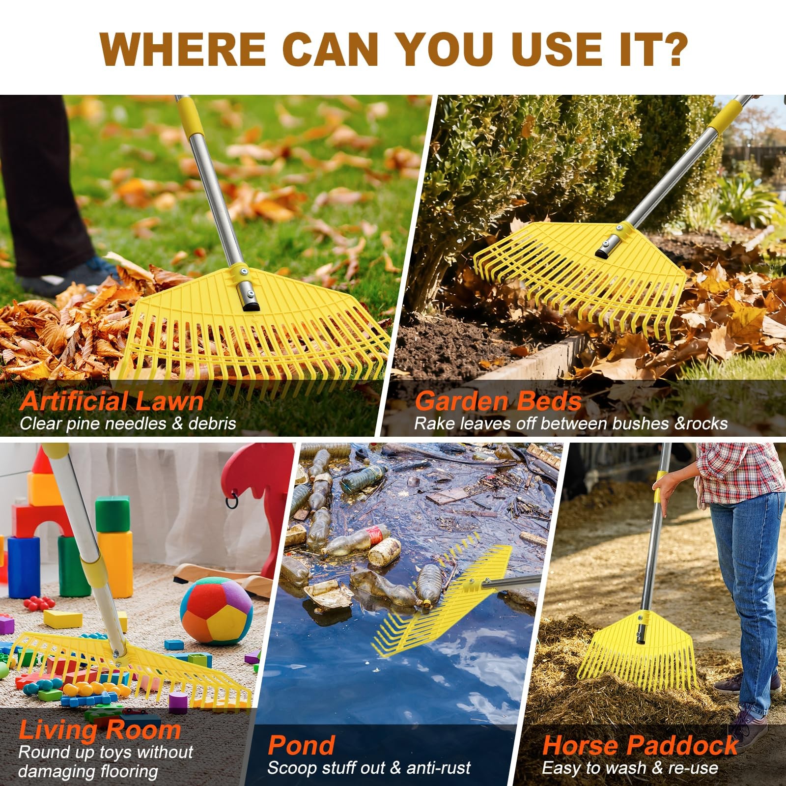 Bird Twig Leaf Rake - 16.5 Wide Nylon Plastic Head65 Adjustable Handleheavy