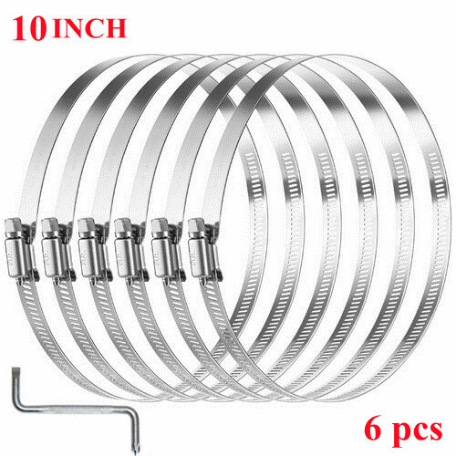 10Inch Clamp Fuel Hose Clips 304Stainless Steel Duct Clamps Worm Gear Hose Clamp