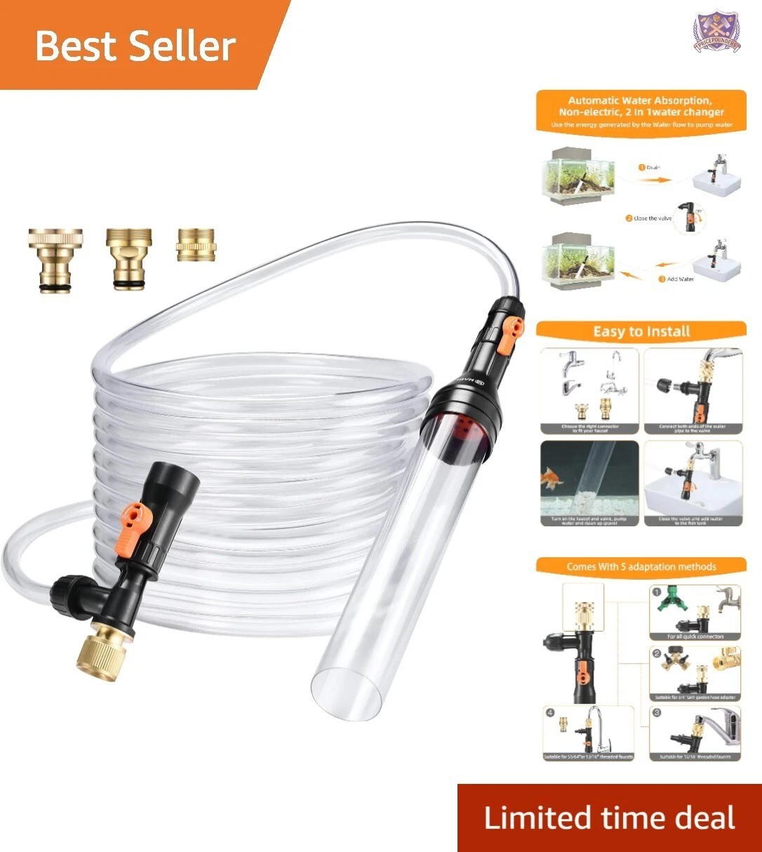 Effortless Tank Water Changer: 30ft Gravel Vacuum with Quick Faucet Adapters
