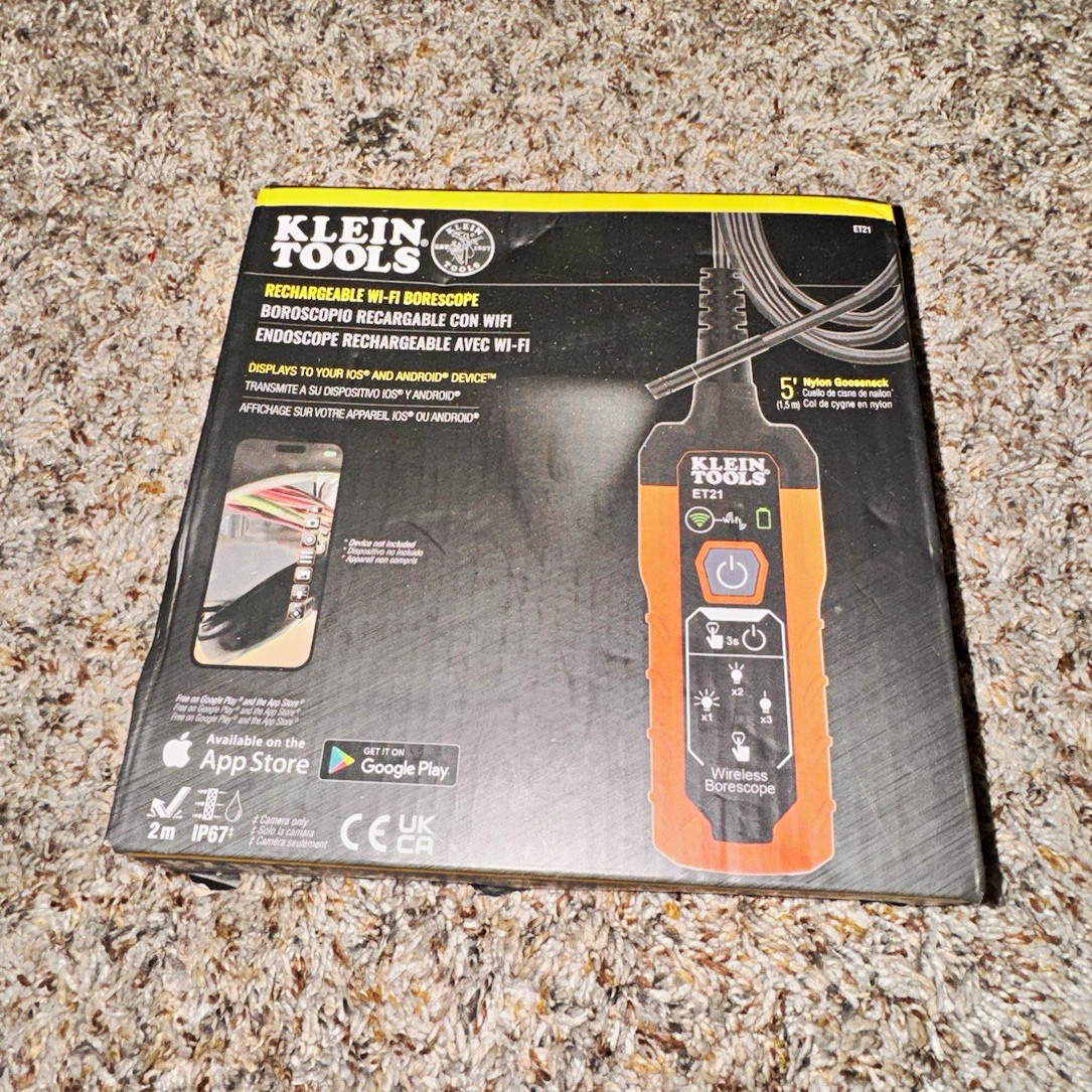 Klein Tools ET21 Wi-Fi Borescope 2 m 9 mm Rechargeable Wireless Waterproof