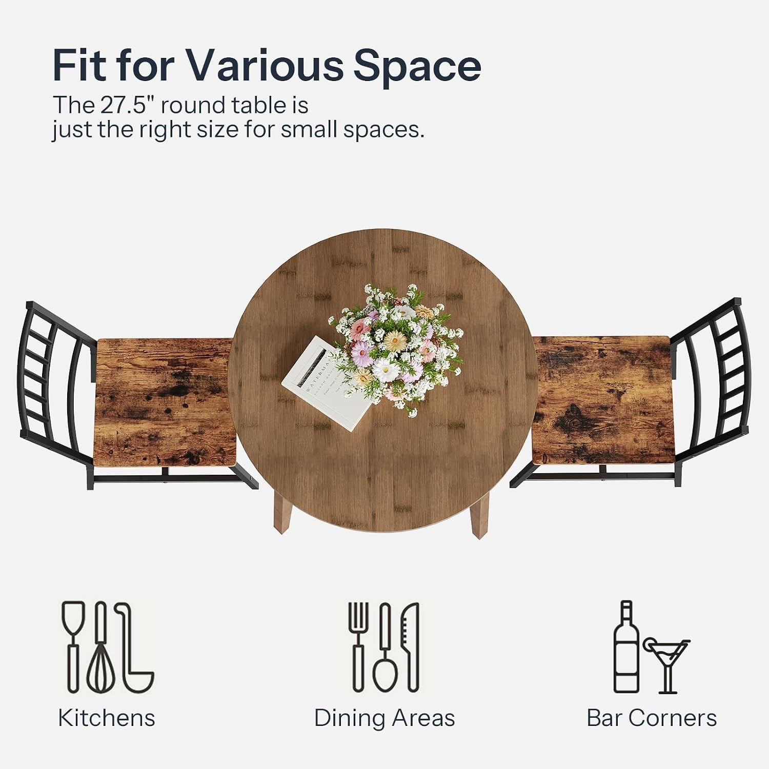 Bamboo Dining Table Round Dining Table 27.5" Kitchen Table Small Space Writing