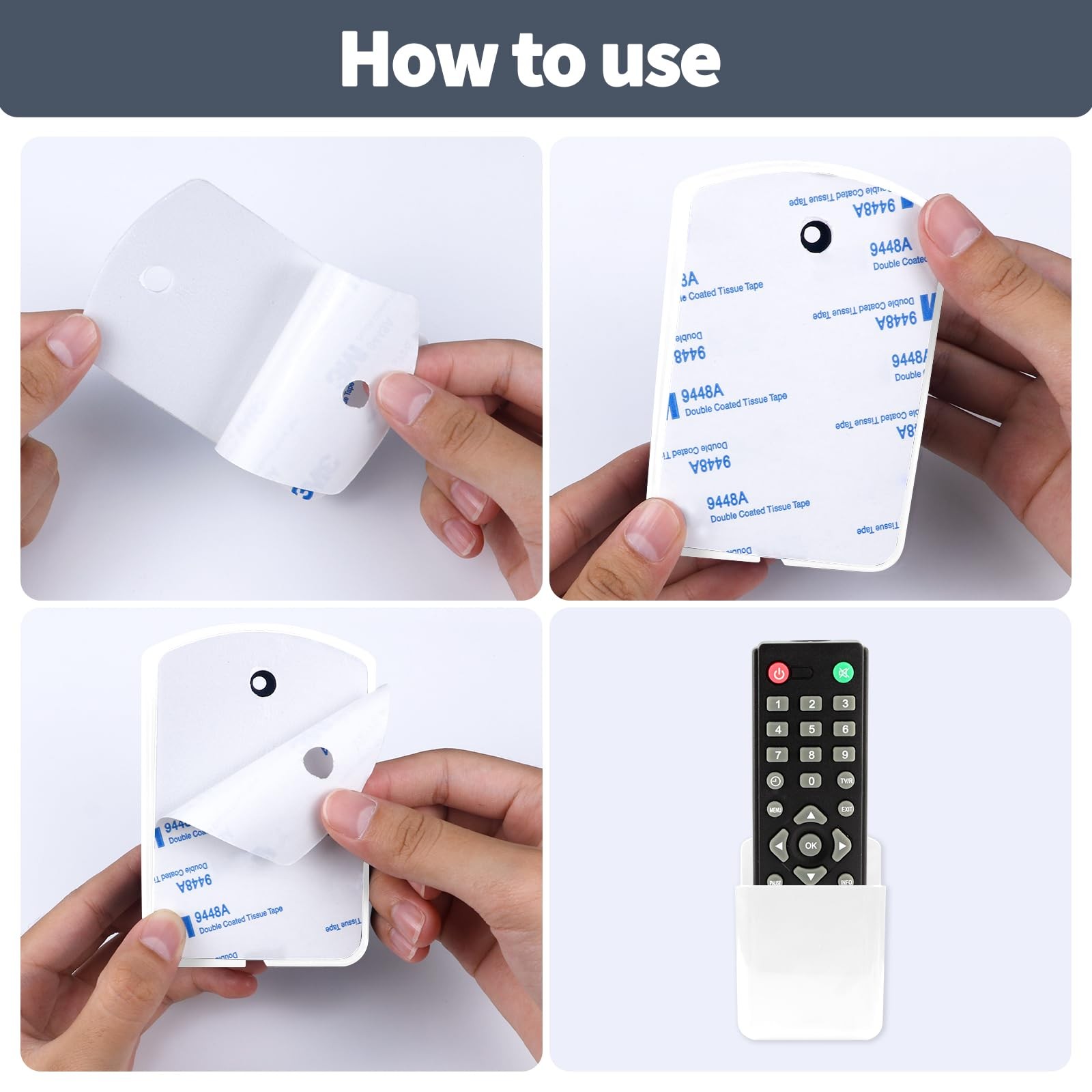 2 Pack Self Adhesive Remote Control Wall Mount Holder Storage Organizer