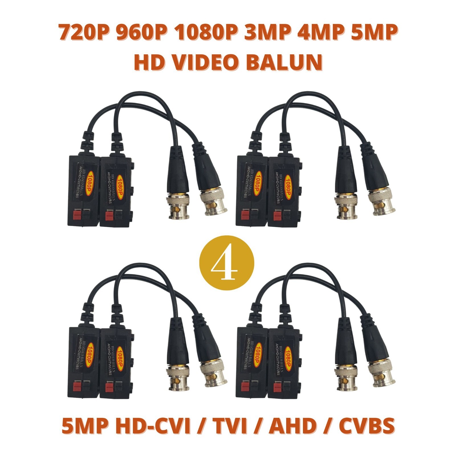 4 Pairs 5MP Passive HD BNC Video Balun Transceiver Transmitter
