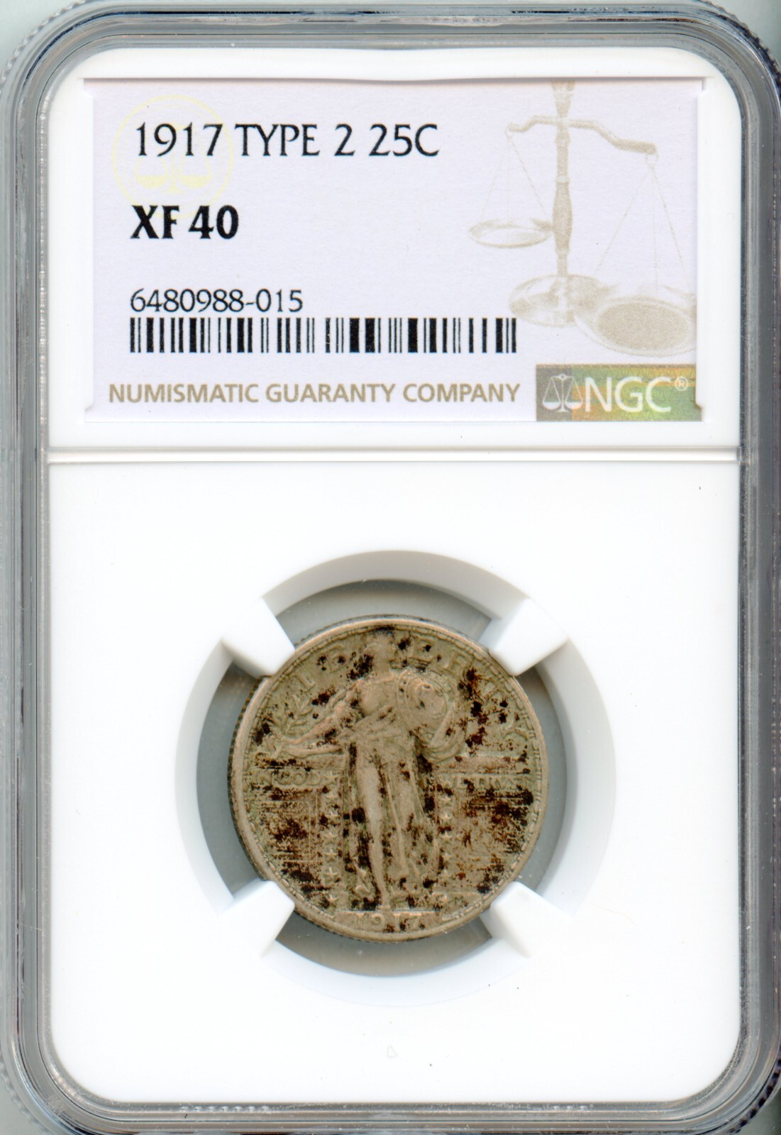 NGC - Standing Liberty Quarter - 25c - 1917 Type 2 - XF-40
