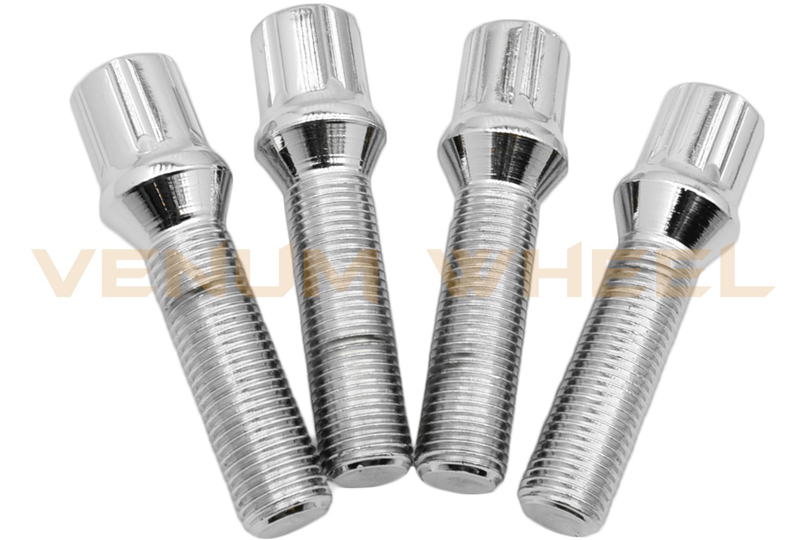(10) 14x1.5 | 55mm Extended Shank | Chrome Spline Tuner Lug Bolt Replacement Kit