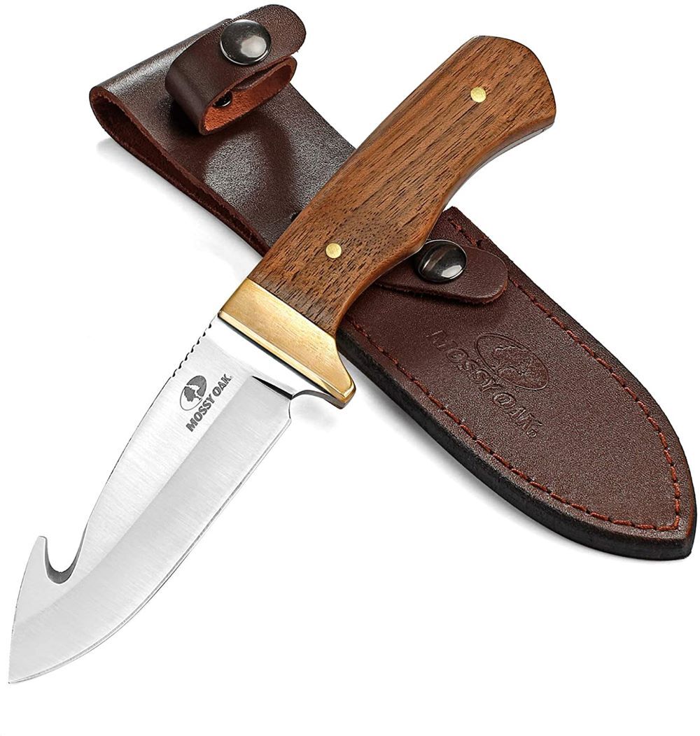 Mossy Oak Fixed Blade Gut Hook Knife  9.5-inch Full Tang Field Processing Knife