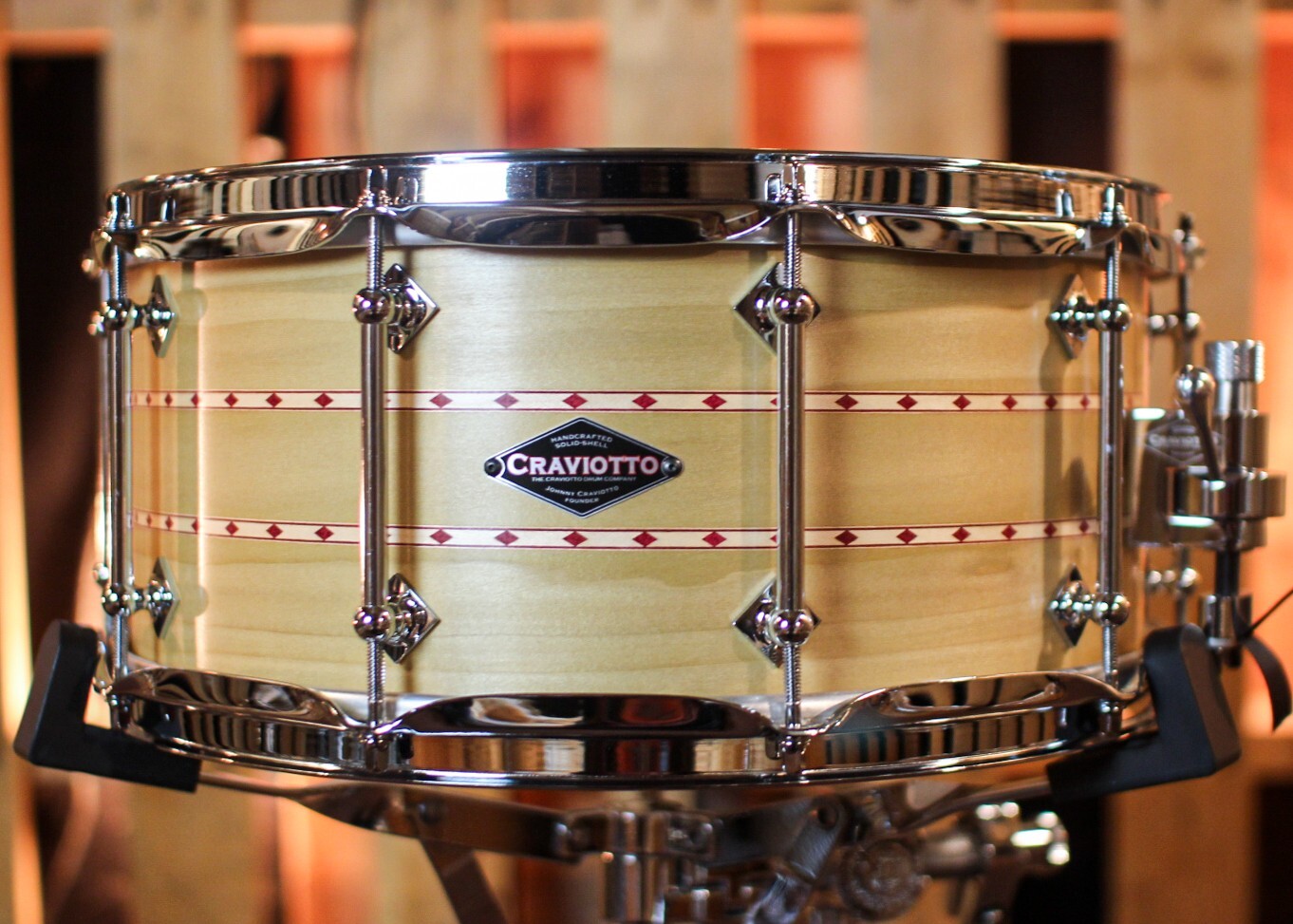 Craviotto 6.5x14 Custom Shop 10-Lug Poplar Satin Oil w/ Red Inlays Snare Drum