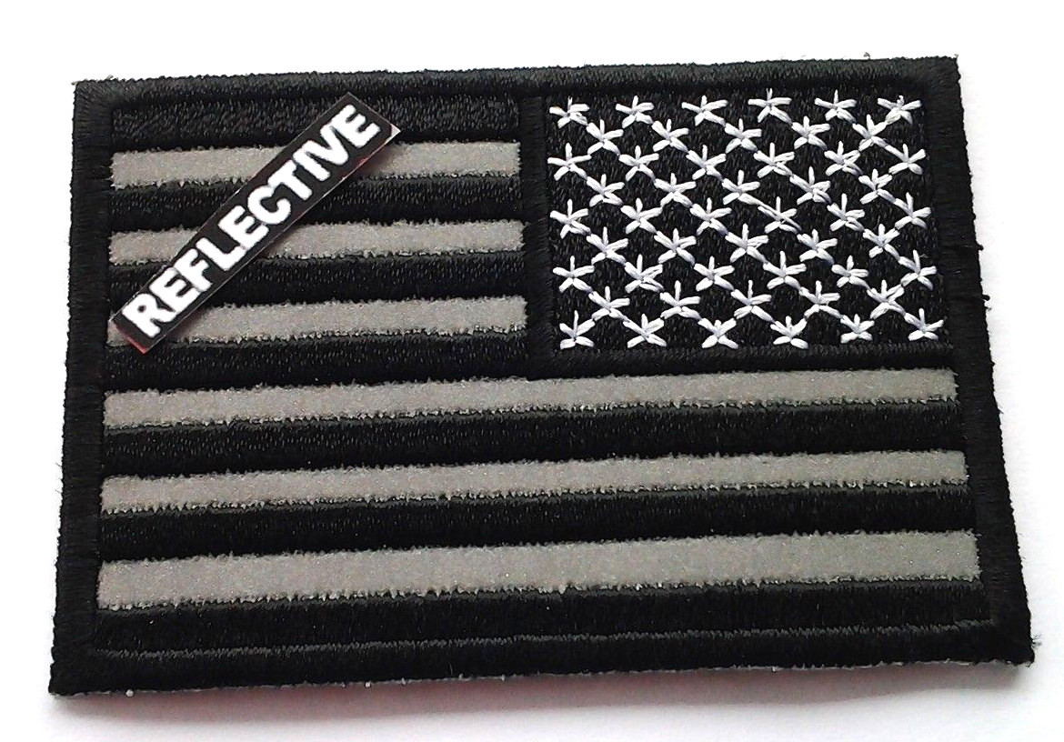 (Black and White) REVERSED (3") US AMERICAN FLAG REFLECTIVE Biker Patch P3688 E