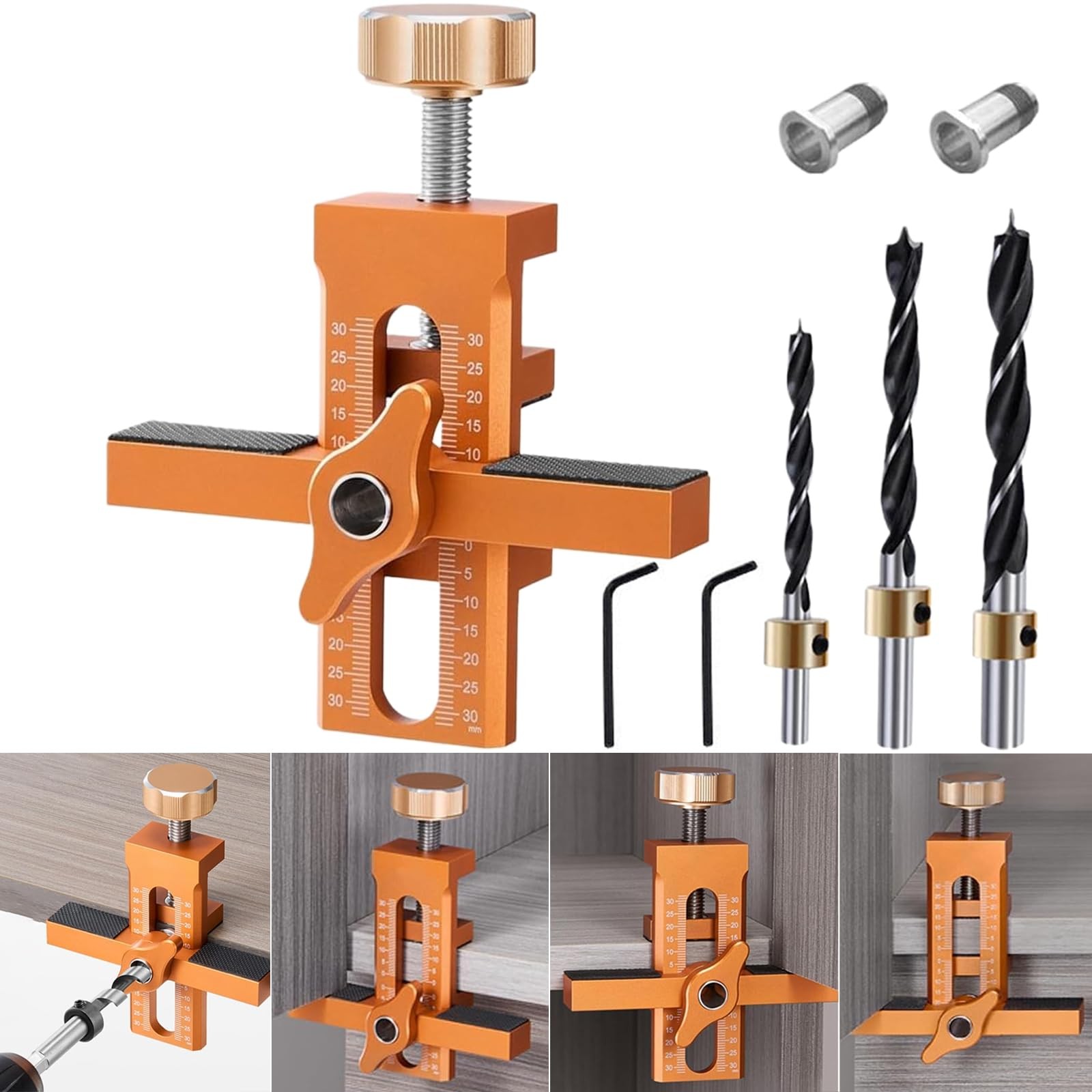 Cabinet Door Installation Jig 2in1 Mounting Tool 3 Drill Bits Orange