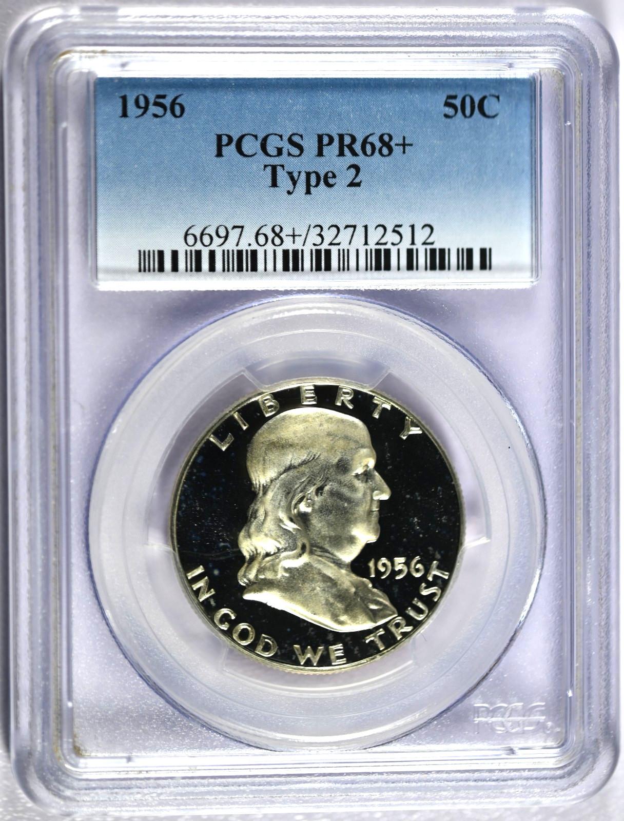 1956 PCGS PR68+ Type 2 Franklin Silver Half