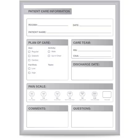 Ghent Patient Room Board, Steel, 24 1/2 in, 18 1/2 in, Aluminum Frame,