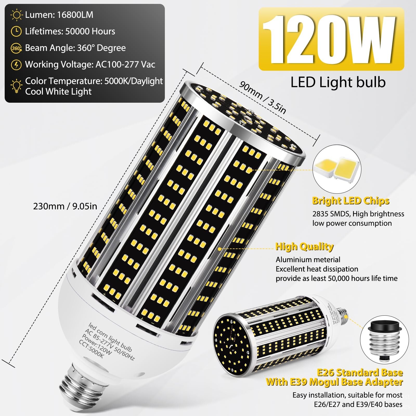 120W 2 pack LED Corn Light Bulb(1200W Equivalent ) ,Commercial Grade DayLight...