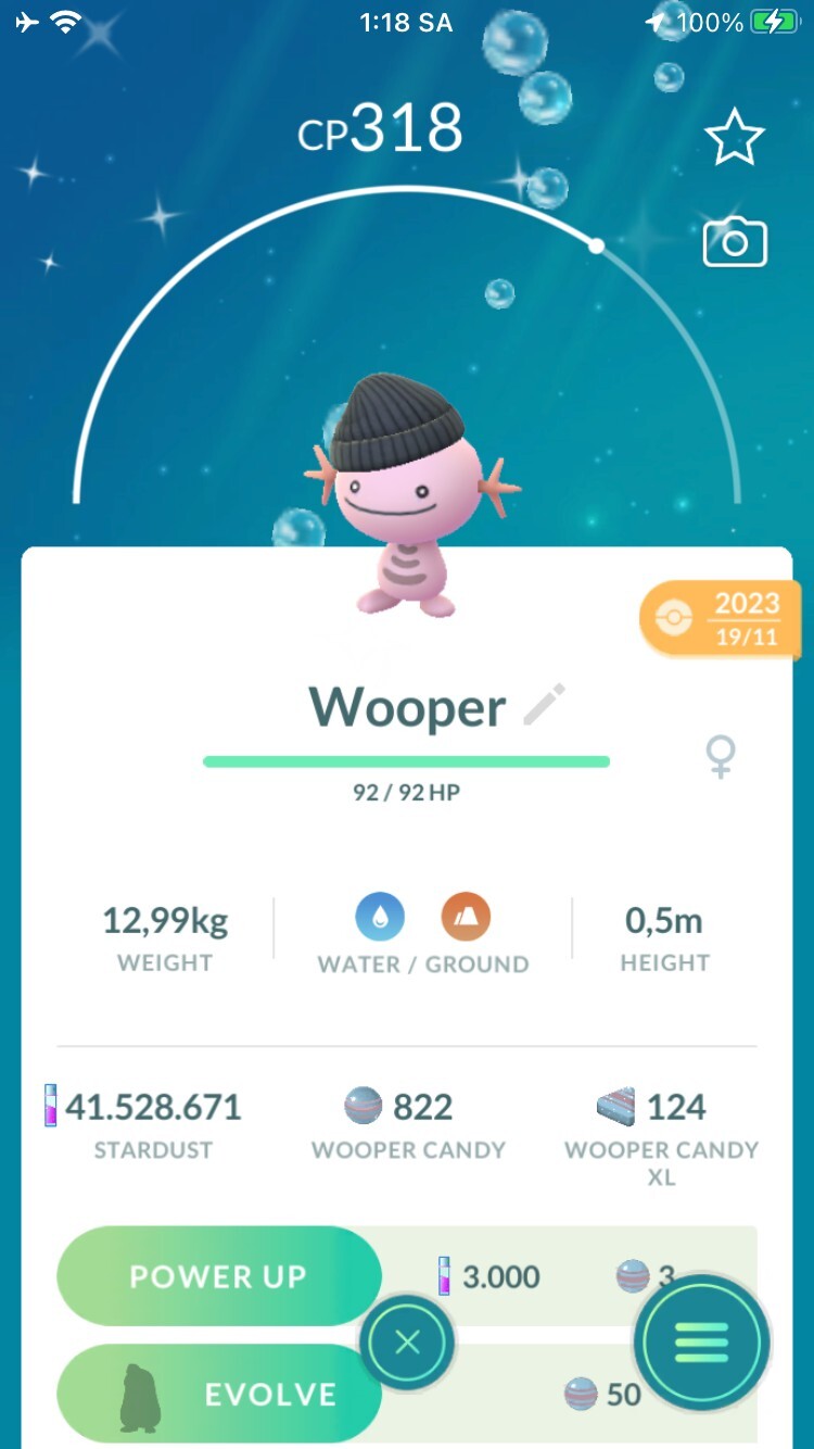 Pokemon Shiny Wooper Wearing a Fashionable Hat GO -TRA'DE 20k Dust- Description