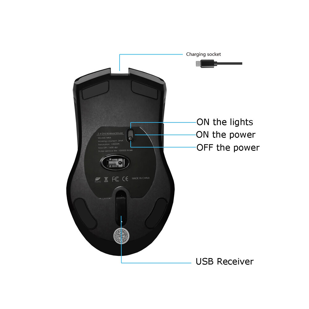 Gaming Mouse 7 Color LED Backlight Wireless USB Rechargeable Optical Mice For PC