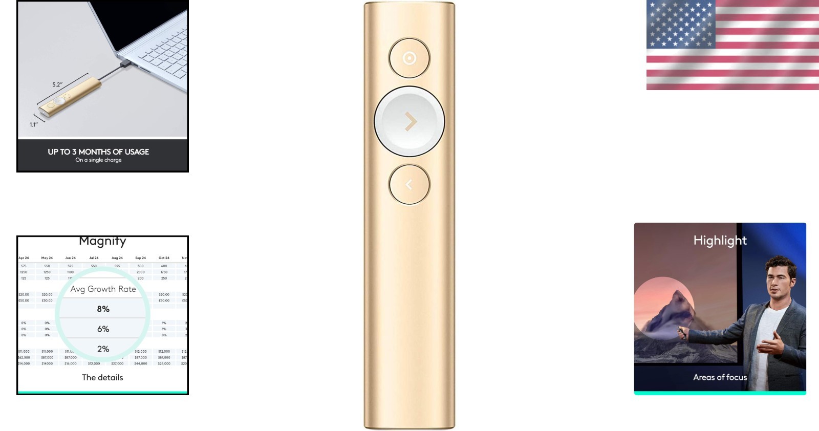 Logitech Spotlight Presentation Remote - Gold, Advanced Digital Highlighting,...