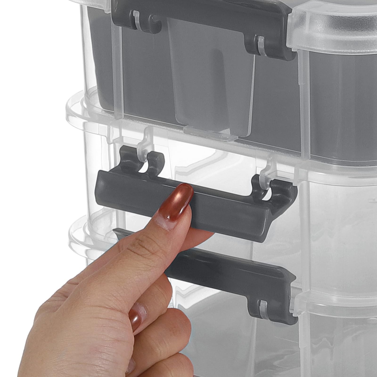 4-Tier Stackable Plastic Storage Bins with Lids & Handle - Clear Organizer for C