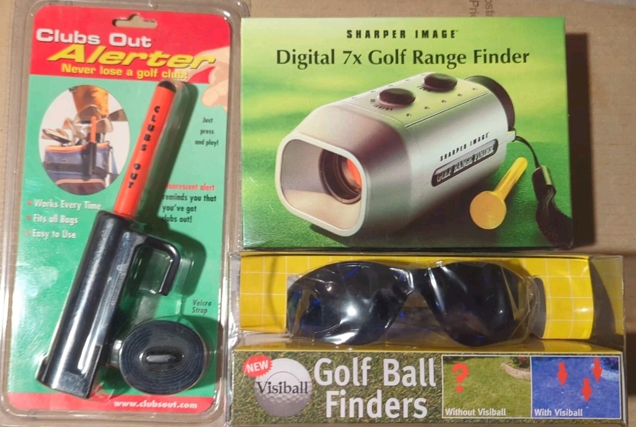Clubs Out Alerter +Sharper Image 7x Digital Golf Range Fnder +Ball Finder Glasse