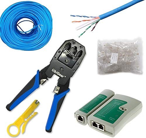 CAT6 500' FT UTP Cable 100 RJ45 Connector Network/Phone Tester Crimper Tool Kits
