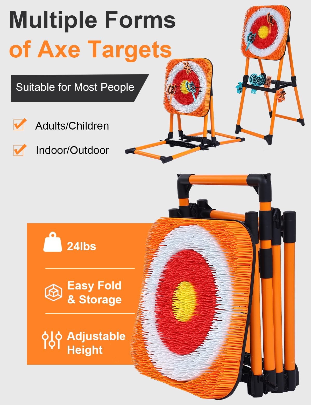 Axe Throwing Game for Backyard - 8 & 8 24 Inches Target, Orange