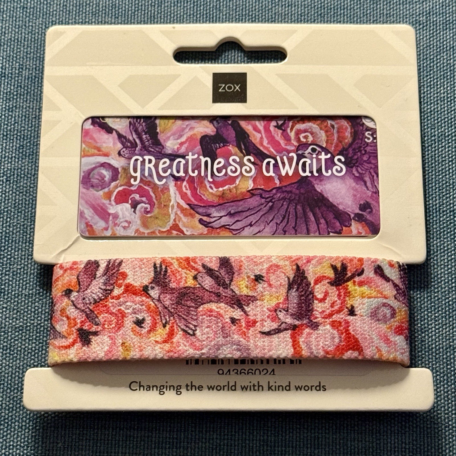 New! ZOX Strap *GREATNESS AWAITS* Sz OS/MEDIUM - Reversible Wristband with Card