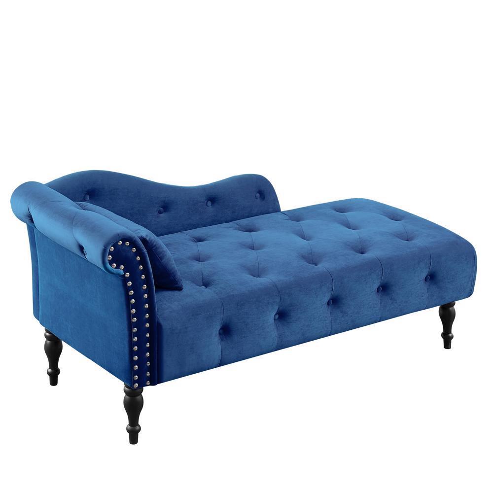 60.6" Sofa Chaise Lounge with Soft Velvet Upholstery and a Toss Pillow Blue