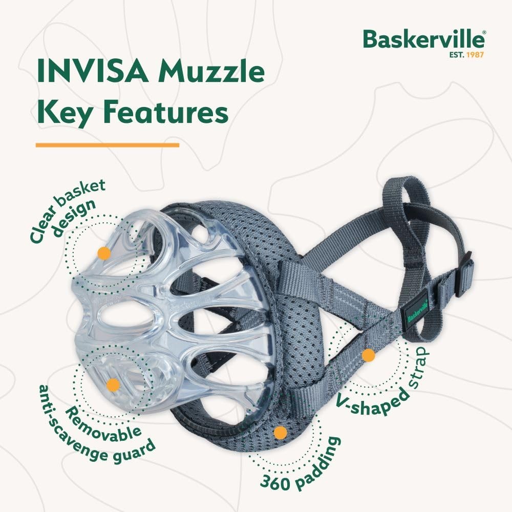 INVISA Basket Dog Muzzle - Patented Humane Design with Facial Visibility, Pad...