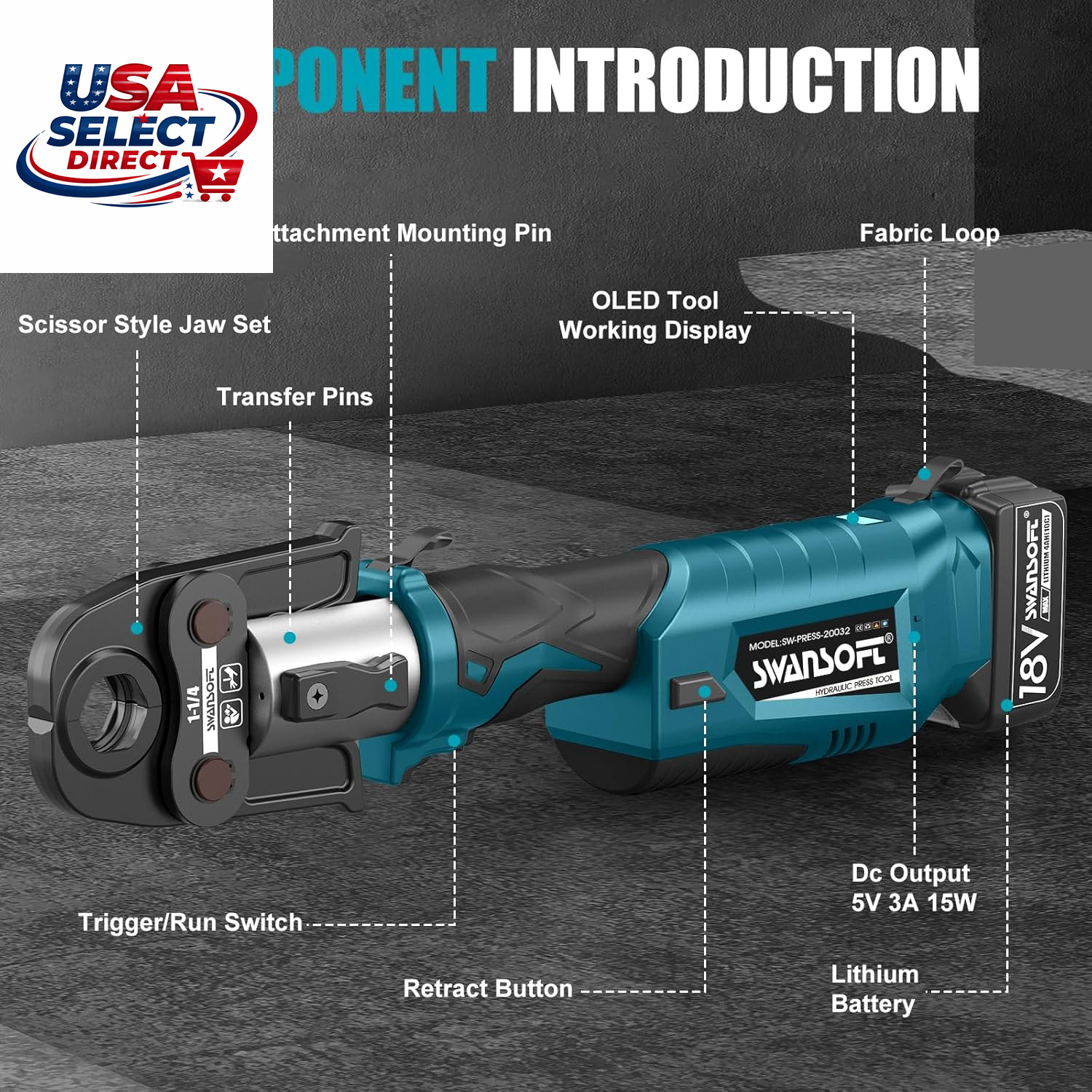 Pro Press Tool Copper Pipe Crimping Tool 18V Battery 4 Jaws