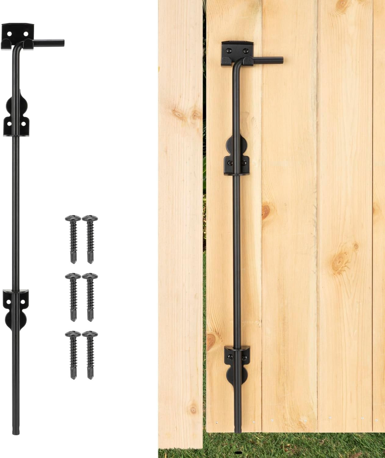 24" Cane Bolt Heavy-Duty Drop Rod for Gate, Gate Ground Latch for Wooden Fences