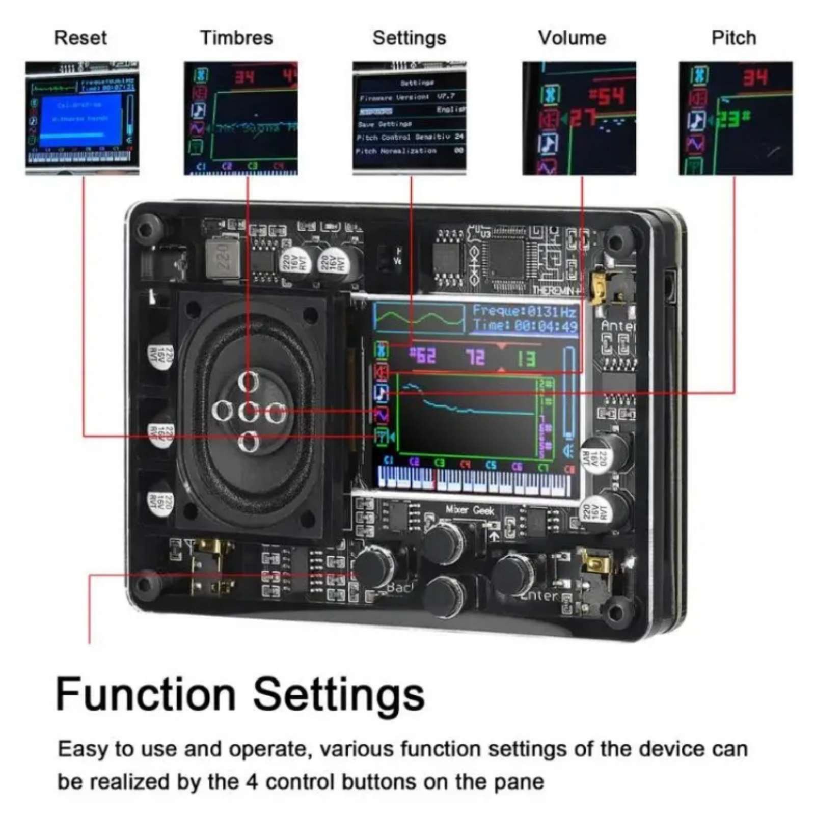 Mini Theremin Musical Electronic Creative Instrument OLED Color Screen Display