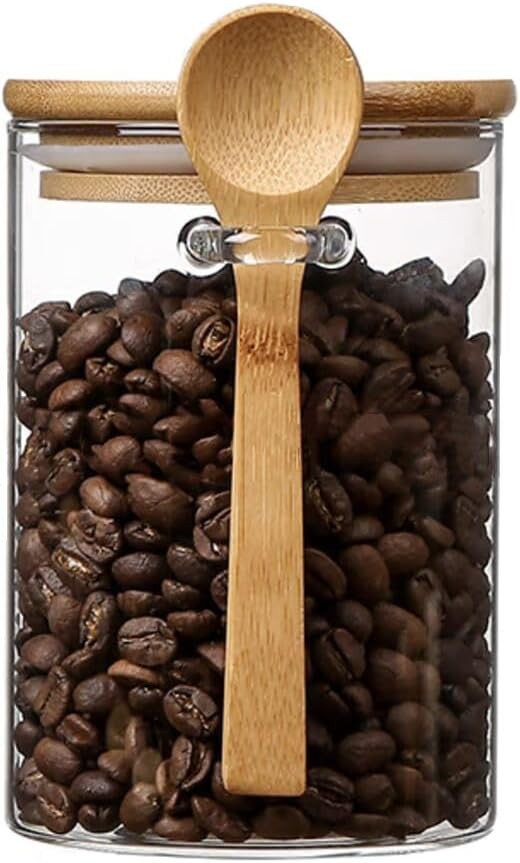 Airtight Food Storage Containers with Bamboo Lids and Spoon for Coffee Beans,