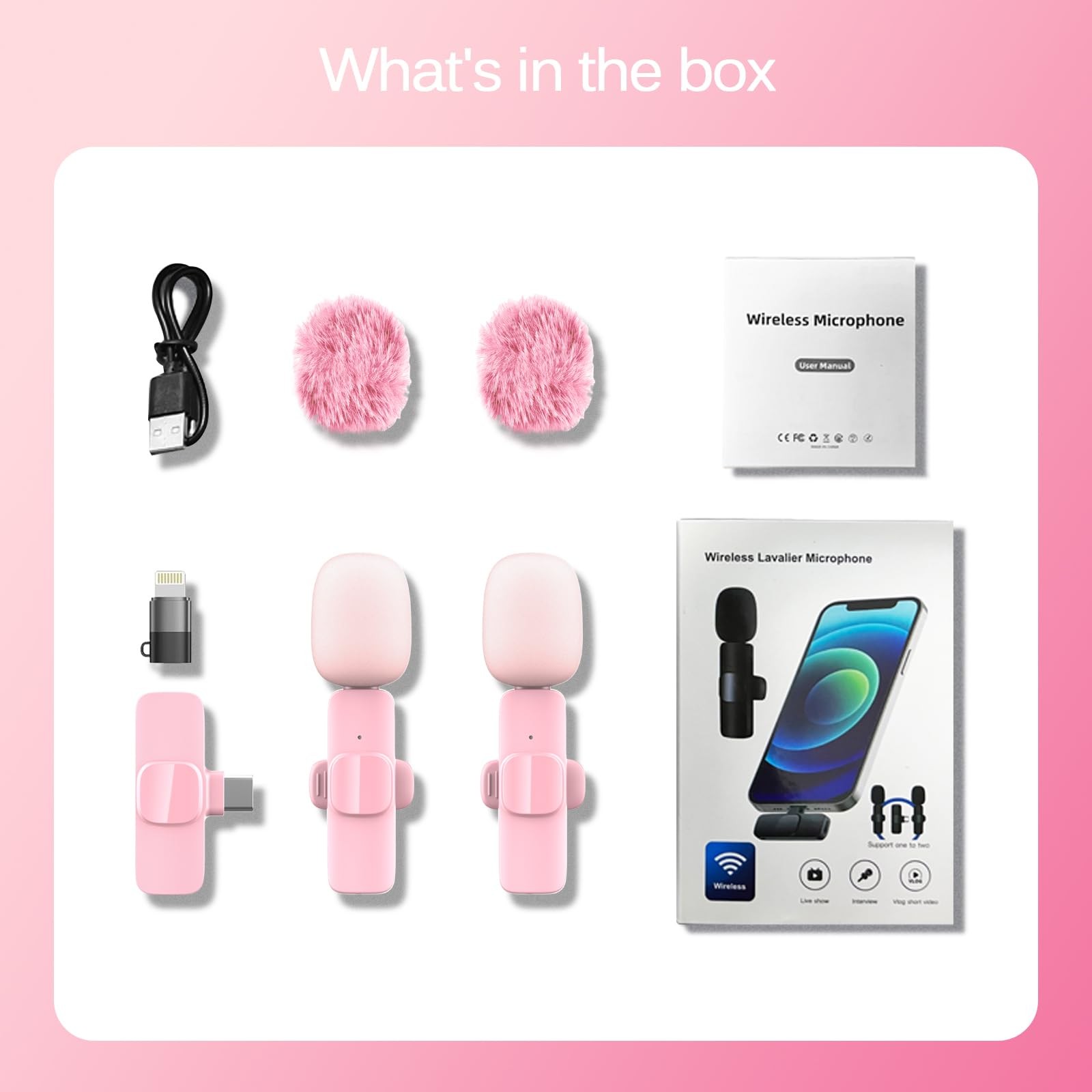 Pink Wireless Lavalier Microphone for iPhone & Android - Mini Clip-On