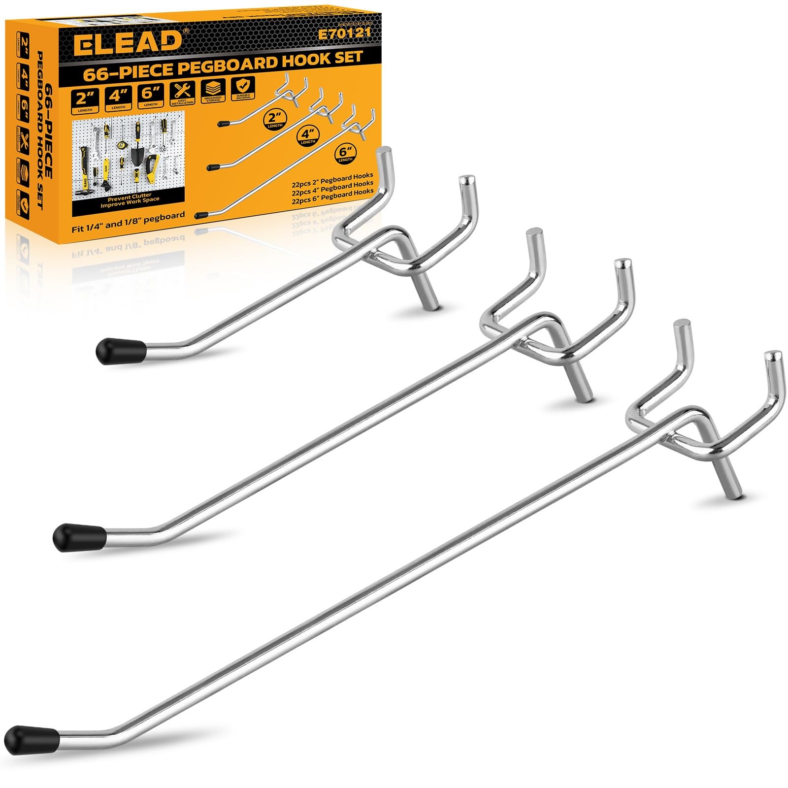 66Piece 2/4/6 Inch Pegboard Hooks, Heavy Duty Peg Board Organizer Accessories...