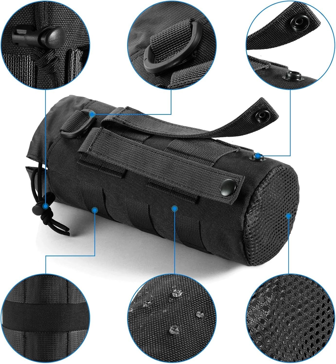 Tactical MOLLE Water Bottle Pouch with Drawstring Open Top & Mesh Bottom, Mil...